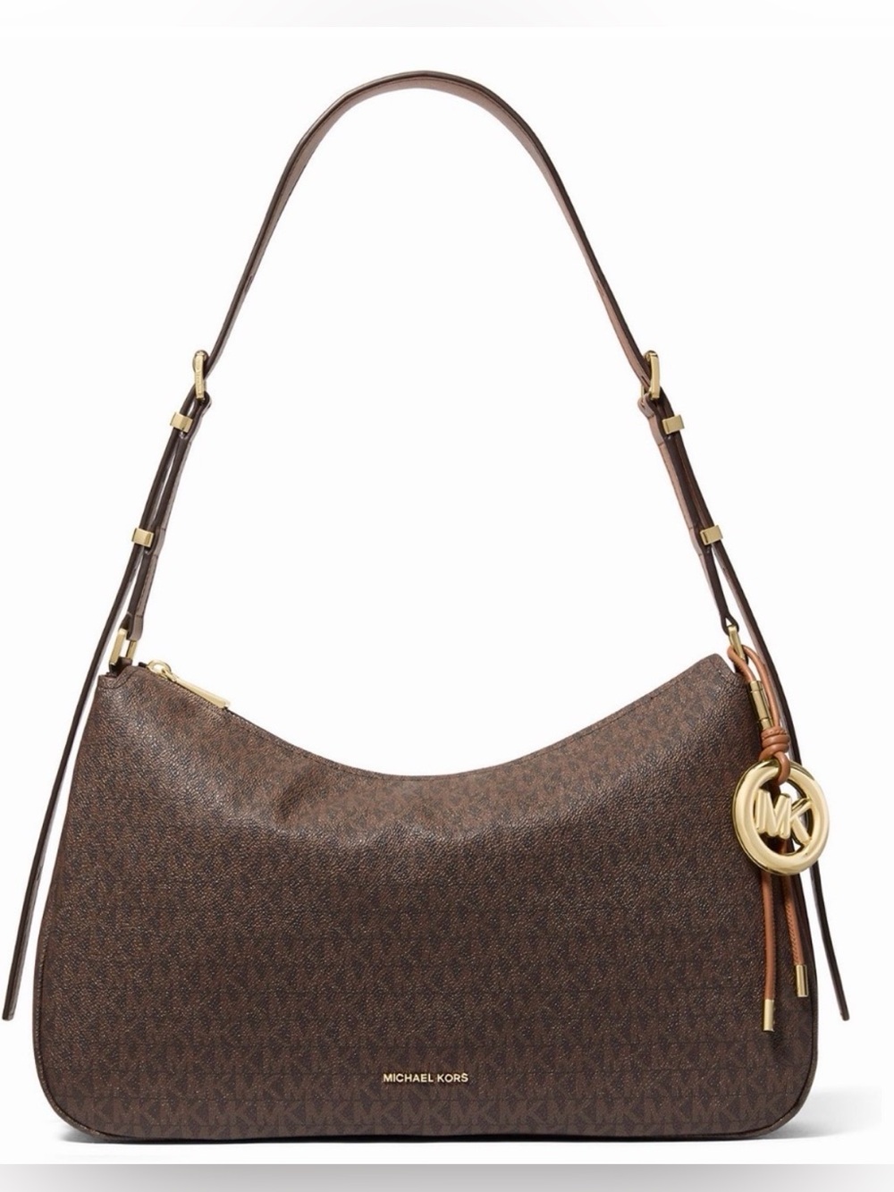 Michael Kors Brown Signature MK Logo Hobo Bag with Gold Hardware NWT